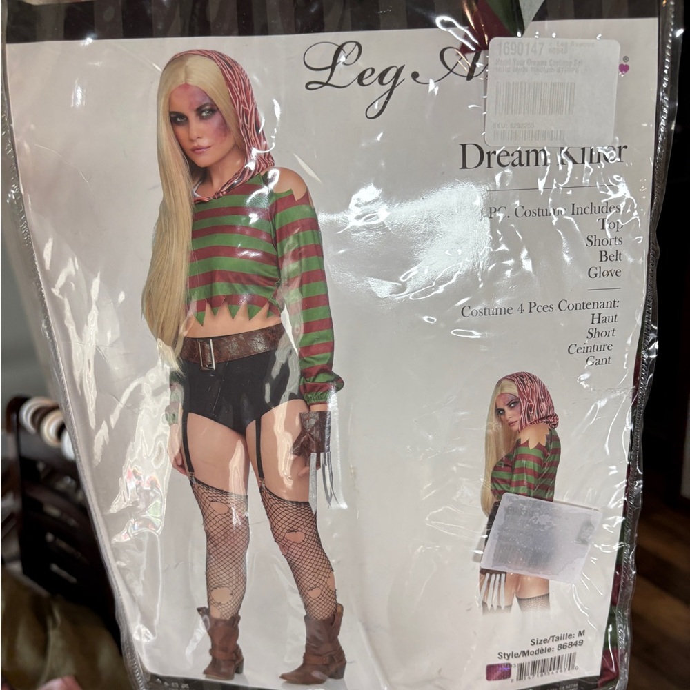 Leg Avenue Red and Green Striped Freddy Krueger Halloween Costume Set - Picture 4 of 4